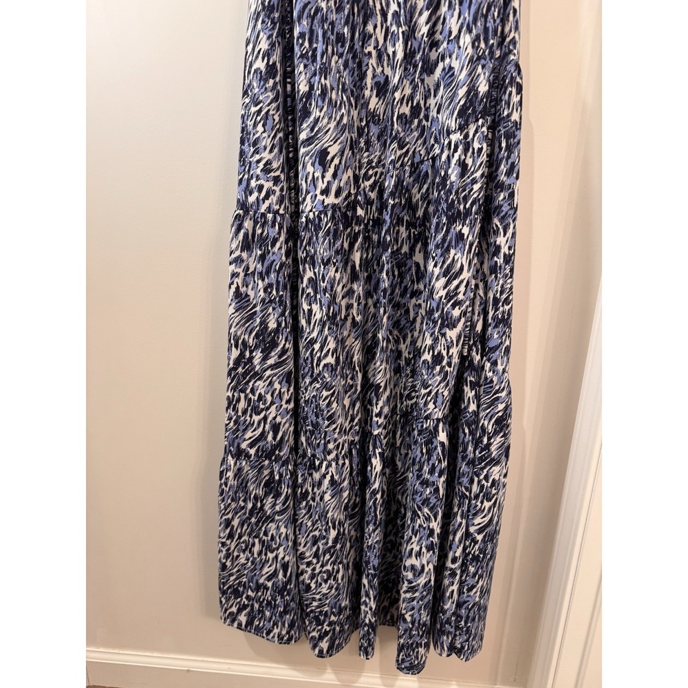 maggy london abstract swirl tie sleeve tier dress blue white Size 18